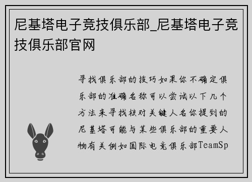 尼基塔电子竞技俱乐部_尼基塔电子竞技俱乐部官网